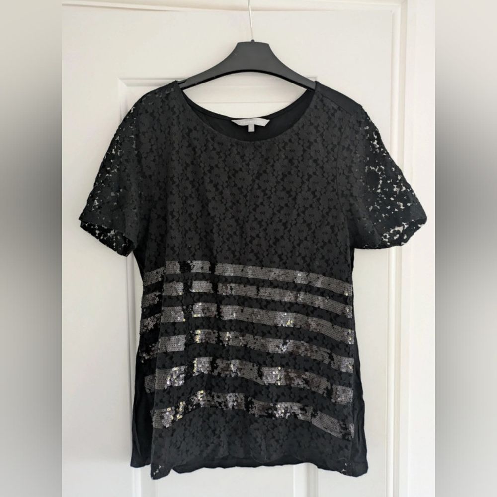 Elegant Black Lace Sequin Top